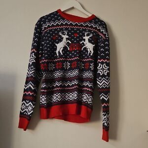 Festive Red and Blue Crewneck Sweater